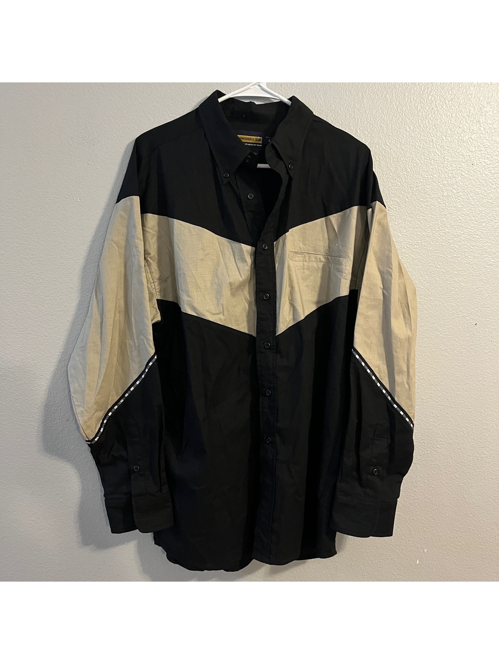 Vintage Panhandle Slim Western Shirt Mens L Black  Colorblock Cowboy Rodeo 90s